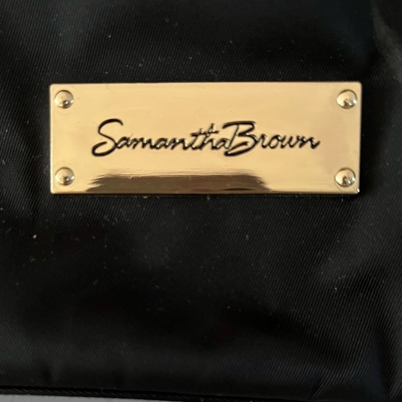 Samantha Brown Tote Purse Bag Black Nylon Travel Handbag Gold Fabric Interior - Picture 2 of 15